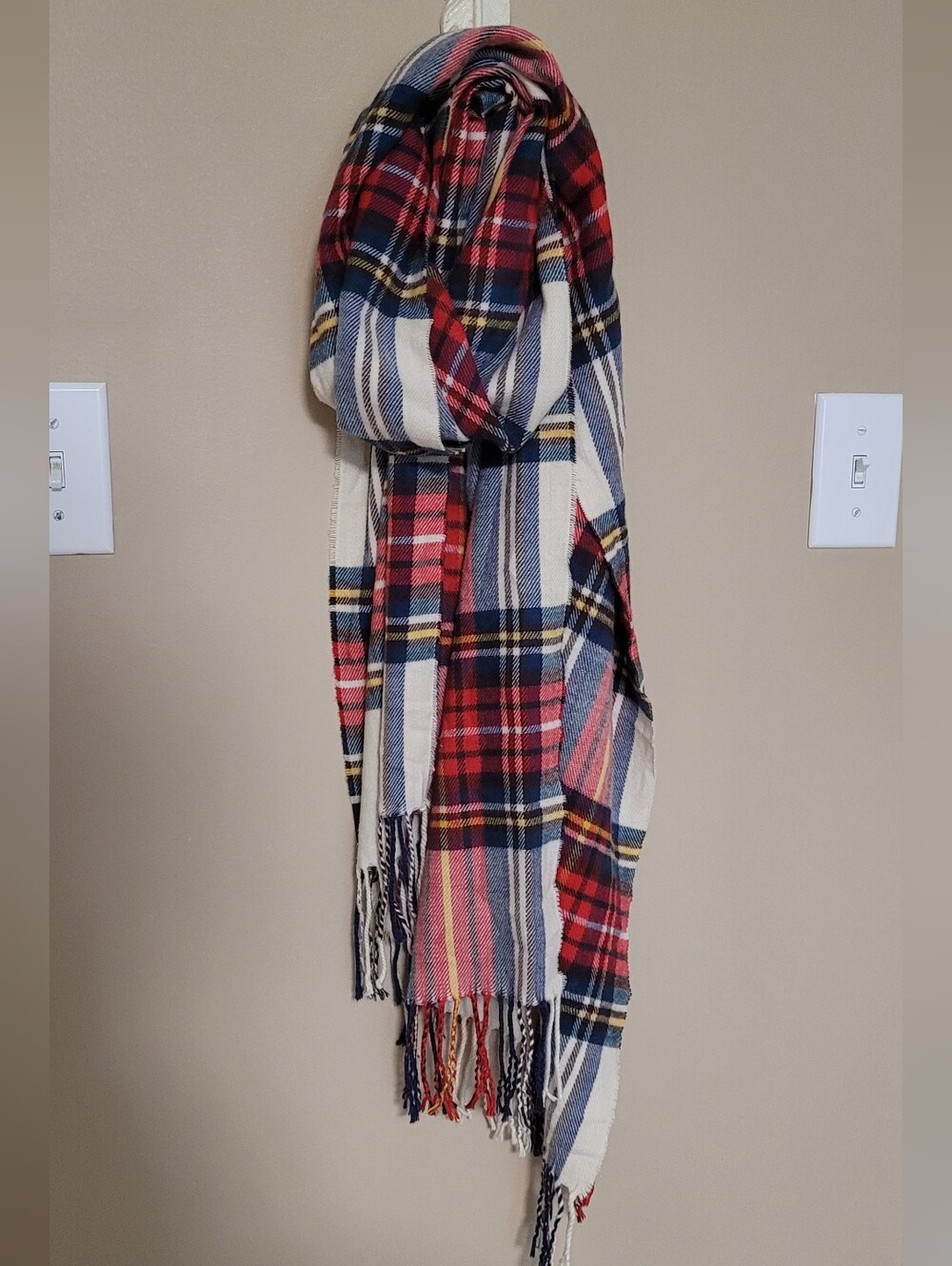 💜2 for $10💜 Bundle and save Unisex Plaid Fringe  Scarf - Red, Blue & Cream